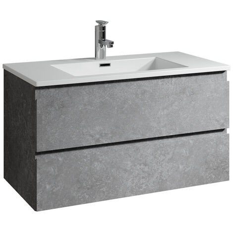 Meuble de salle de bain Angela 90 cm lavabo Gris – Armoire de rangement Meuble lavabo