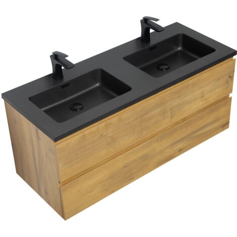 Meuble de salle de bain Angela 120 cm - Badplaats - lavabo noir - Chêne Armoire