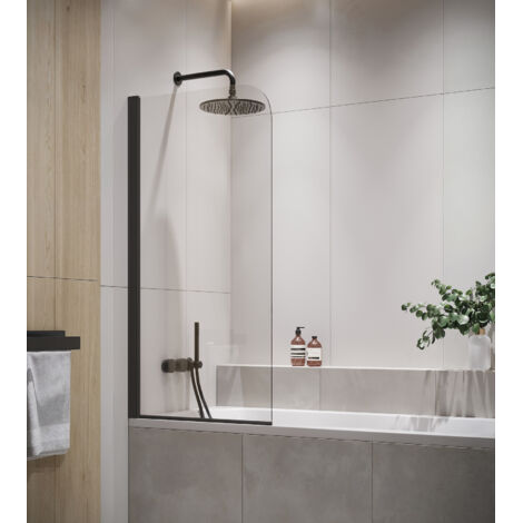 Badplaats – Paroi baignoire Torino 60 x 140 cm – Noir – Verre de sécurité 5 mm – Traitement nano anticalcaire – Pivotant gauche/droite