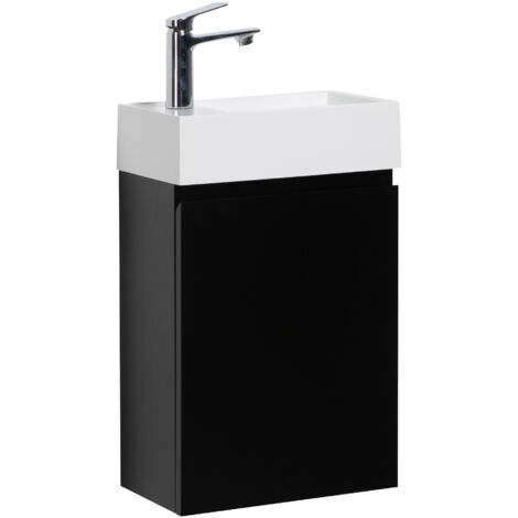 Badplaats – Meuble double vasque 40 x 22 cm en marbre artificiel noir mat – Système de fermeture soft-close – Dimensions compactes pour petites salles de bain