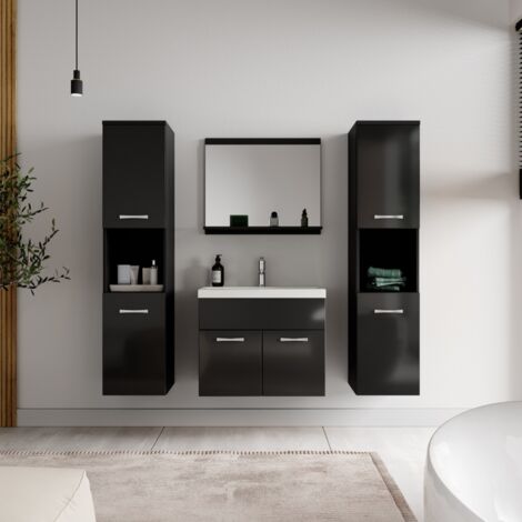 Ensemble meuble de salle de bain Montreal XL - Badplaats - 60 cm Noir brillant - Armoire