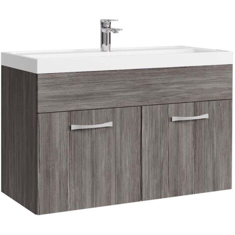 Badplaats – Meuble de salle de bain 80 cm avec lavabo en marbre – 2 portes – Chêne gris – Dimensions 800x400x500 mm
