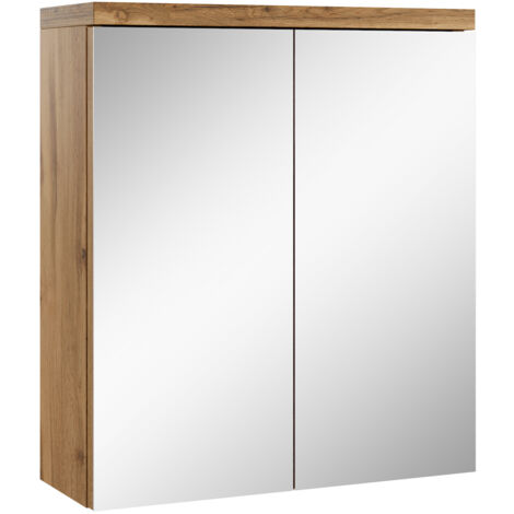 Badplaats – Armoire murale de salle de bain 60 x 60 cm – 2 portes – Miroir inclus – Panneau de particules – Installation facile avec accessoires