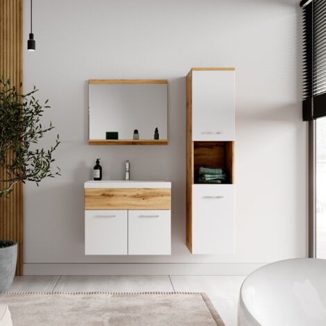 Ensemble meuble de salle de bain Montreal - Badplaats - 60 cm Chene / blanc - Armoire
