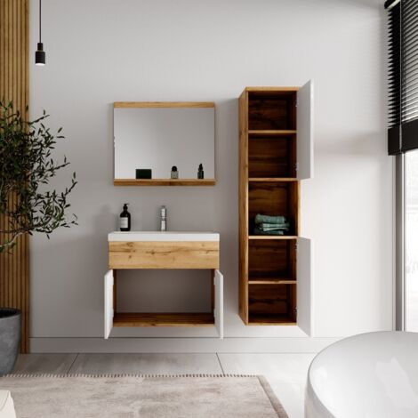Ensemble meuble de salle de bain Montreal - Badplaats - 60 cm Chene / blanc - Armoire