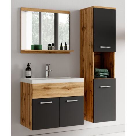 Set de meuble de salle de bain Montreal 02 - Badplaats - 60 cm Chene / noir - Armoire