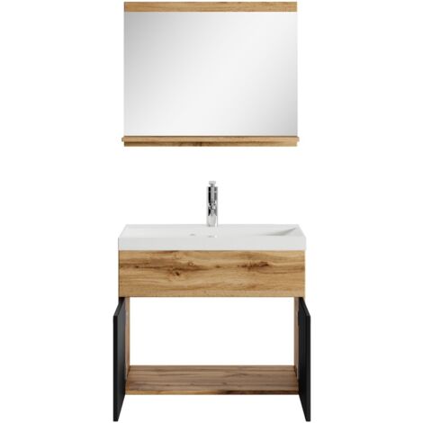 Set de meuble de salle de bain Montreal 02 - Badplaats - 60 cm Chene / noir - Armoire