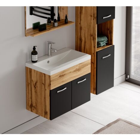 Set de meuble de salle de bain Montreal 02 - Badplaats - 60 cm Chene / noir - Armoire