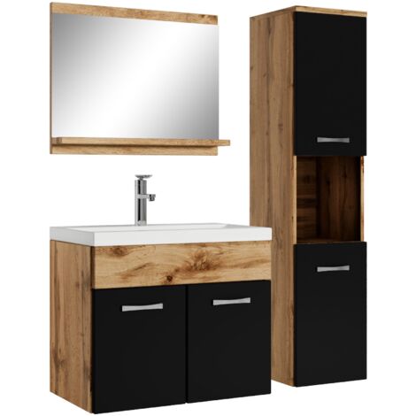 Ensemble meuble de salle de bain Montreal - Badplaats - 60 cm Chene / noir - Armoire