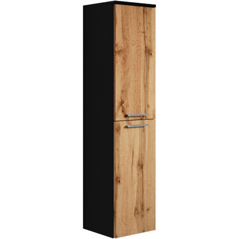 Badplaats – Colonne de salle de bain 130 cm noir – Panneau de particules – 2 portes – Montage réversible – Rangement optimal pour salon, chambre ou bureau (1/3)