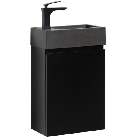 Badplaats – Meuble double vasque 40 x 22 cm noir mat – Lavabo en marbre artificiel – Système de fermeture soft-close – Rangement avec porte