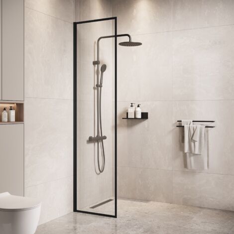 Badplaats – Douche à l'italienne Georgia 40 x 200 cm – Verre de sécurité 8 mm – Montage facile sur receveur ou sol – Noir
