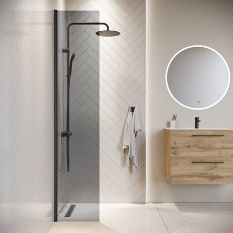 Paroi de Douche Rizani - 40 x 200 cm - Badplaats - Verre teinté - Noir