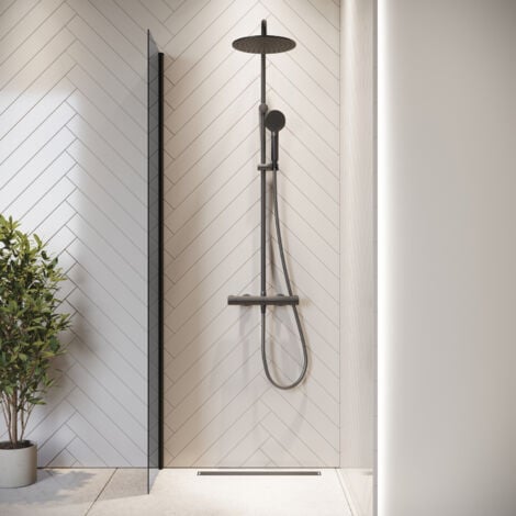Paroi de Douche Rizani - 40 x 200 cm - Badplaats - Verre teinté - Noir