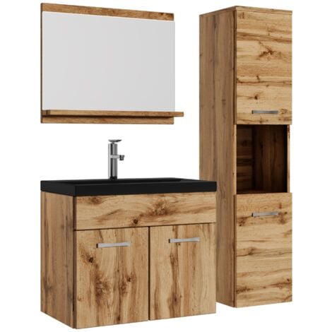 Ensemble meuble de salle de bain Montreal - Badplaats - 60 cm noir Chene - Armoire