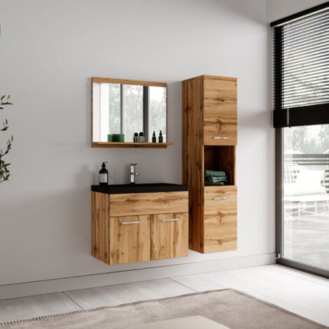 Ensemble meuble de salle de bain Montreal - Badplaats - 60 cm noir Chene - Armoire