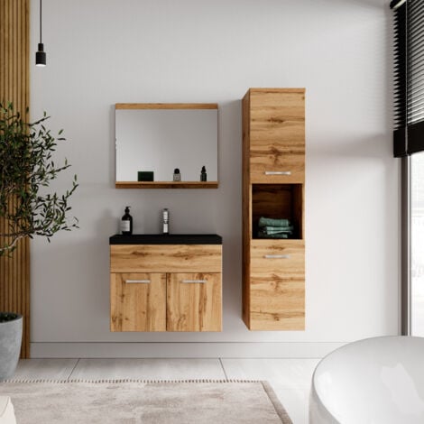 Ensemble meuble de salle de bain Montreal - Badplaats - 60 cm noir Chene - Armoire