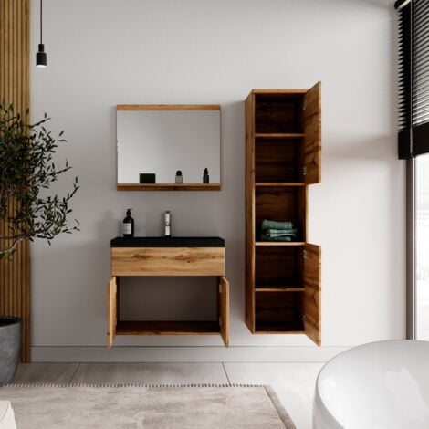 Ensemble meuble de salle de bain Montreal - Badplaats - 60 cm noir Chene - Armoire