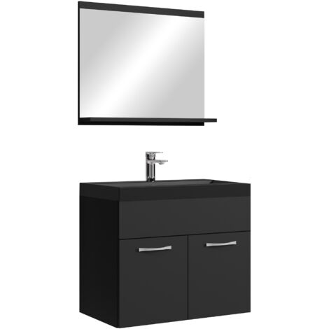 Badplaats – Meuble de salle de bain Montreal 02 60 cm – Lavabo en marbre artificiel – Miroir armoire avec 2 portes – Montage facile