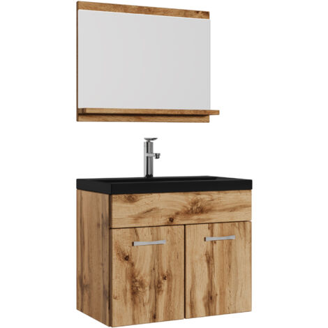 Set de meuble de salle de bain Montreal 02 - Badplaats - 60 cm noir - Chene - Armoire