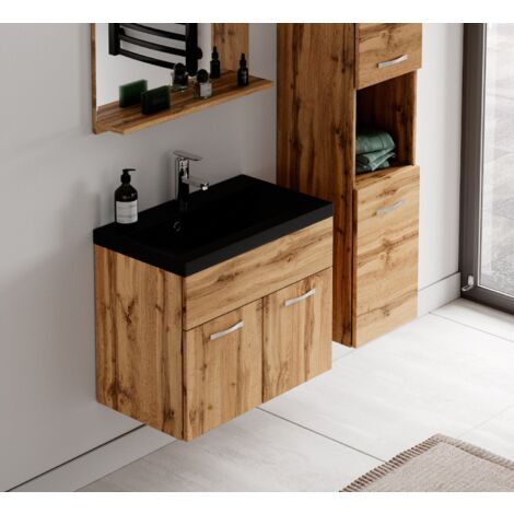 Set de meuble de salle de bain Montreal 02 - Badplaats - 60 cm noir - Chene - Armoire