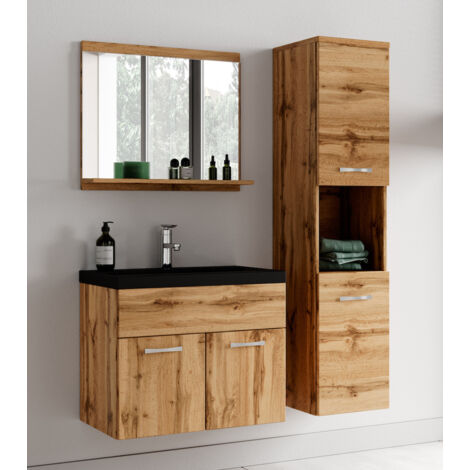 Set de meuble de salle de bain Montreal 02 - Badplaats - 60 cm noir - Chene - Armoire