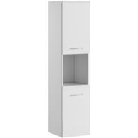 Badplaats – Colonne de salle de bain 131 cm – Meuble haut blanc en panneau de particules – Installation rapide – Compartiment ouvert flexible
