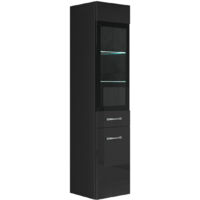Badplaats – Colonne de salle de bain 131 cm – Panneau de particules noir brillant – Portes réversibles – Installation facile avec accessoires inclus