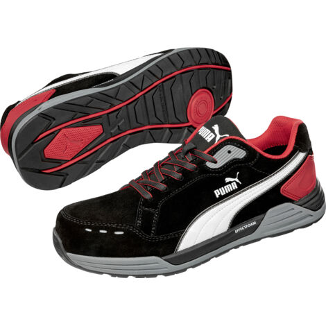 Puma Safety Shoes – Baskets de sécurité S3 ESD HRO SRC noires et rouges 43 – Coque en fibre de verre – Semelle anti-perforation textile – Doublure BreathActive