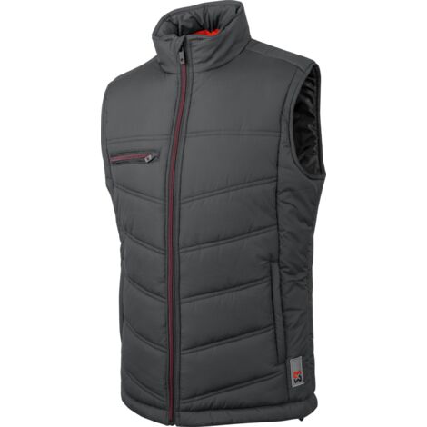 Würth Modyf – Gilet de travail matelassé gris M – Dos allongé pour protection – Fermeture zippée contrastée – Poches pratiques pour outils