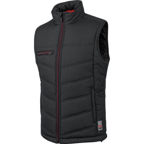 Würth Modyf – Gilet de travail matelassé noir S – Dos allongé pour protection – 4 poches zippées – Cordon ajustable pour confort
