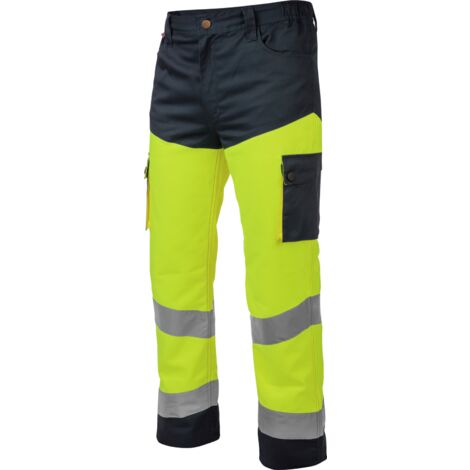Würth Modyf – Pantalon de travail haute-visibilité LUMEN jaune/marine taille L – 2 poches cargo – Ceinture élastique – Double couture pour robustesse