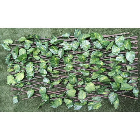 Celosia Mimbre Con Hojas Composicion 100% Mimbre Hojas De Hiedra De PVC 100 X 200 CM Tutor de Plantas Decoracion Jardin