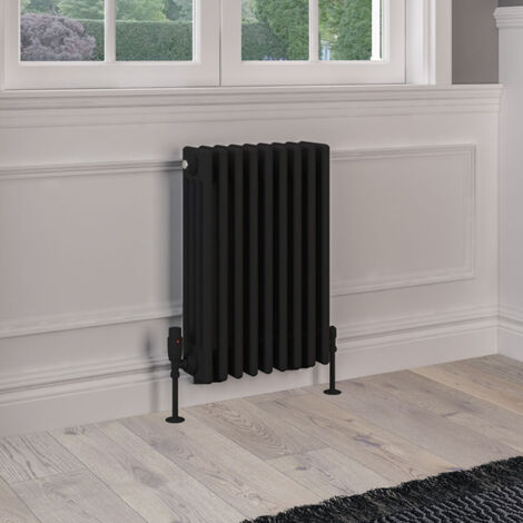 Eastbrook Rivassa 4 Column Matt Black Radiator 600mm H x 425mm W ...