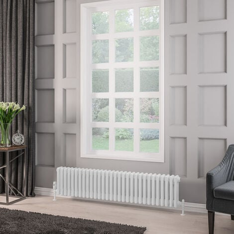 Eastbrook Rivassa Steel White 3 Column Horizontal Radiator 300mm H X ...