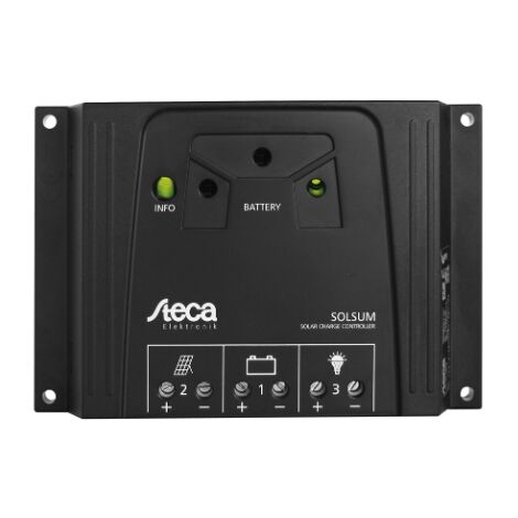 Régulateur solaire 6A 12/24V – Protection contre surcharge et décharge profonde – Fusible électronique automatique – Conçu en Allemagne – Steca