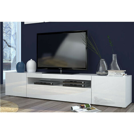 CASA VITAL TV- Ständer LONDON II, 200x40x45 cm, mit 3 Schränken, Weiß Hochglanz - Weiß