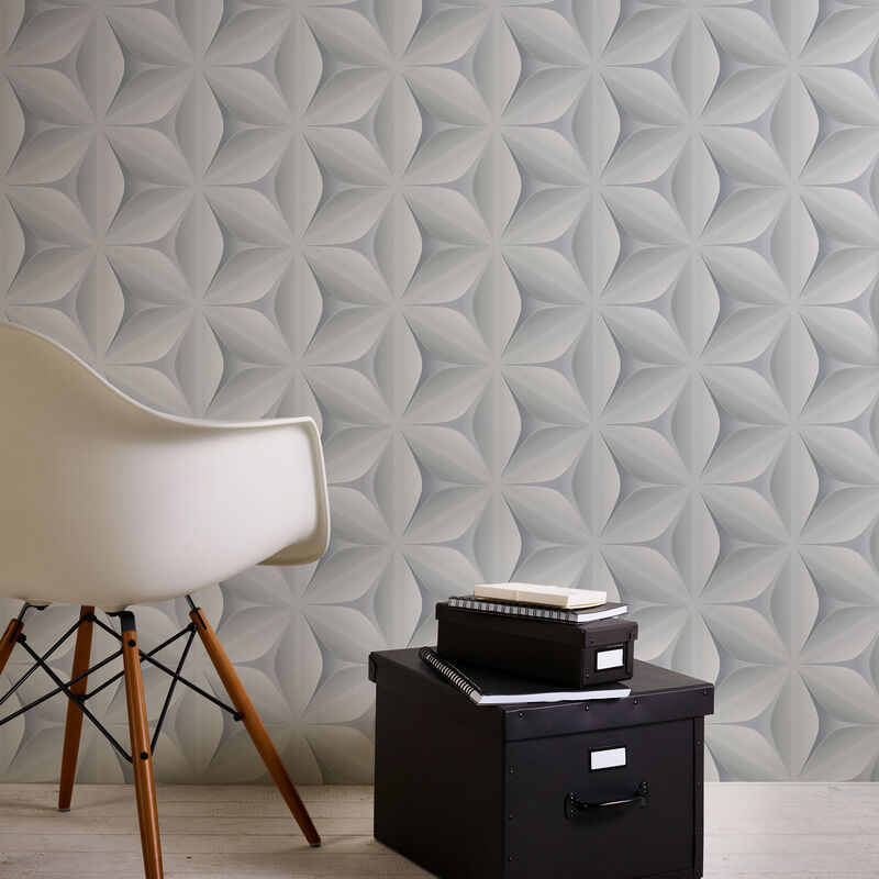 3D Tapete floral Geometrische Vliestapete mit Blumenmuster in Weiß Grau  futuristisch Moderne Vlies Mustertapete dreidimensional für Schlafzimmer