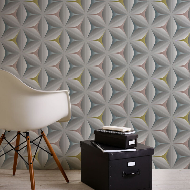 modern für mit Blumenmuster 3D Büro bunt dreidimensional Mustertapete Futuristische Vliestapete Schlafzimmer Geometrische und grau Tapete