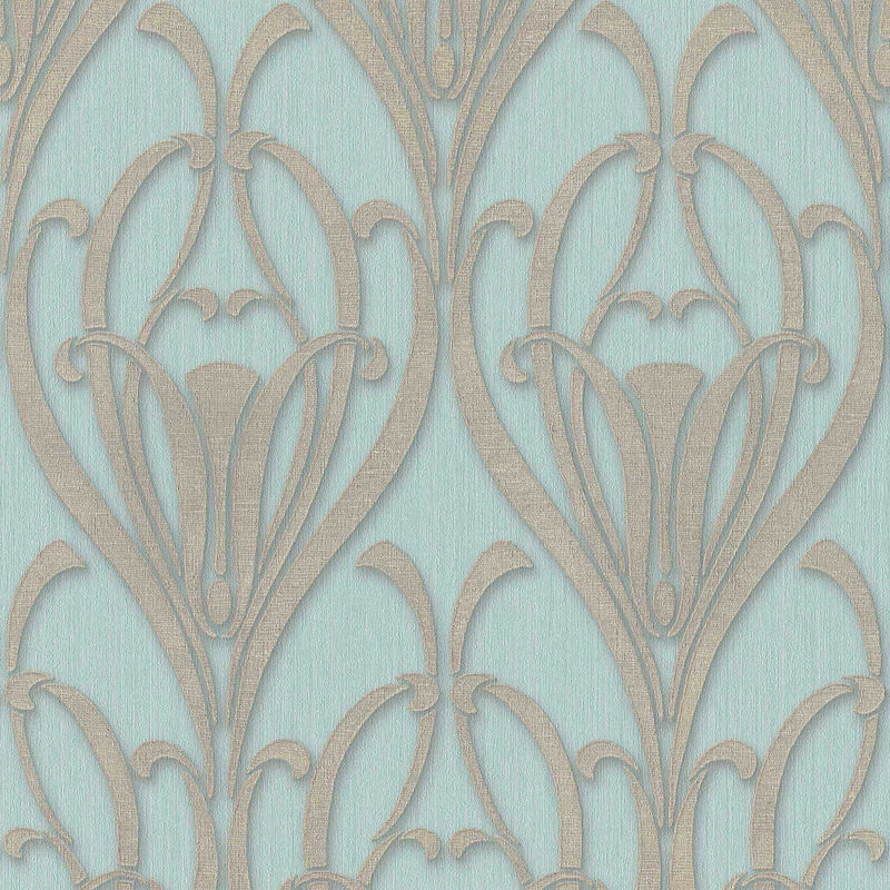 Ornament Tapete hellblau 20er Jahre Mustertapete elegant Schlafzimmer 1920er und Vliestapete Vinyl für Esszimmer aus Design mit Vlies ideal