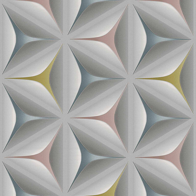 Wandtapete Tapete Grau im Skandinavische | Blumenmuster Pastellfarben | in Geometrische Vliestapete Ausgefallene Stil und 3D Grafik mit