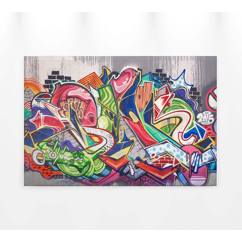 Graffiti Bild auf Leinwand bunt | Street Art Wandbild für Wohnzimmer und  Jugendzimmer | Urbanes Canvas Keilrahmenbild für Teenager - 0,9 x 0,6 m