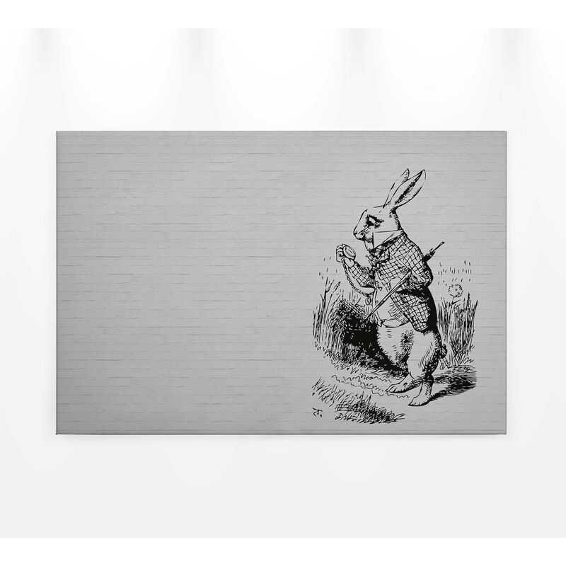 Bild mit Zeichnung auf Stein | Leinwand Bild mit Hase gezeichnet |  Industrial Style Wandbild in Schwarz Weiß | Leinwandbild für Büro und  Schlafzimmer - 0,9 x 0,6 m