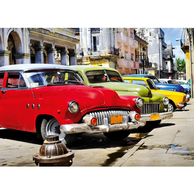 Leinwandbild mit Kuba Motiv 0,7 | Küche | Auto für mit und Wandbild - Bild Oldtimer Cuba Design m x 0,5 bunt Wohnzimmer in auf Leinwand