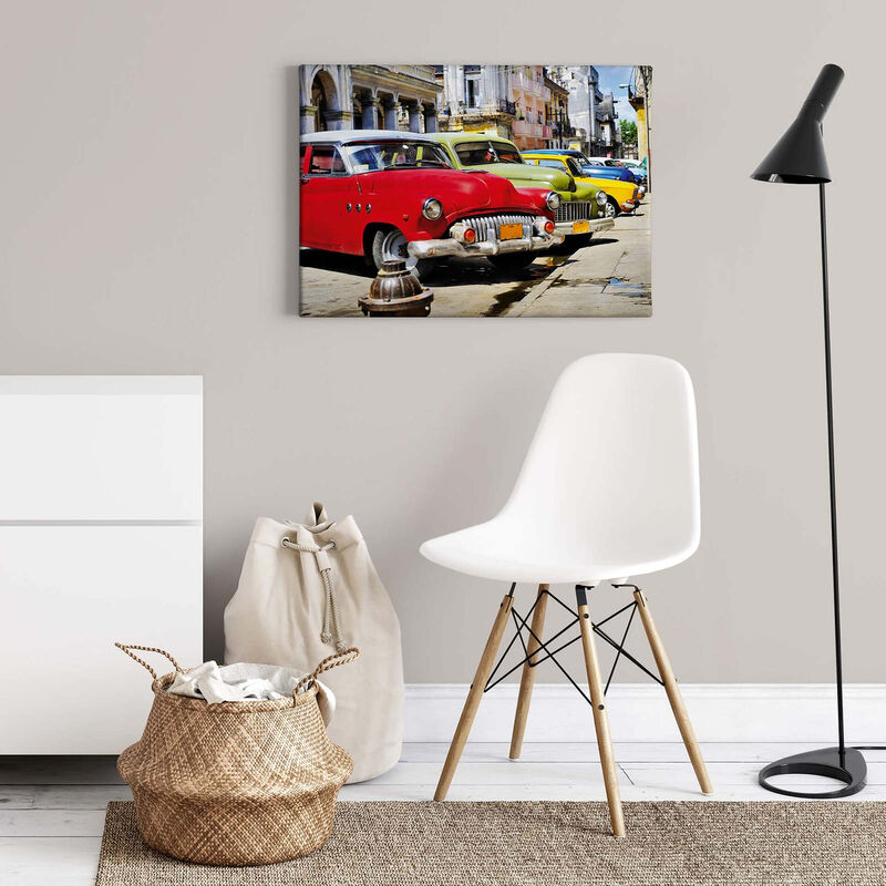 für 0,5 x in Leinwand bunt mit m auf - | mit Motiv Wohnzimmer Auto Küche Bild 0,7 und Oldtimer Cuba Leinwandbild Design | Kuba Wandbild