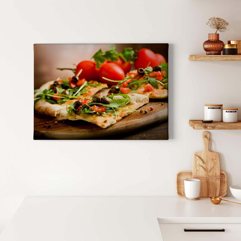 0,7 in mit | und - 0,5 Deko für Motiv und Bild Leinwand auf x | m Küchen Grün Leinwand Pizza Mediterranes Küche Rot Bild Pizza Restaurants Wandbild für