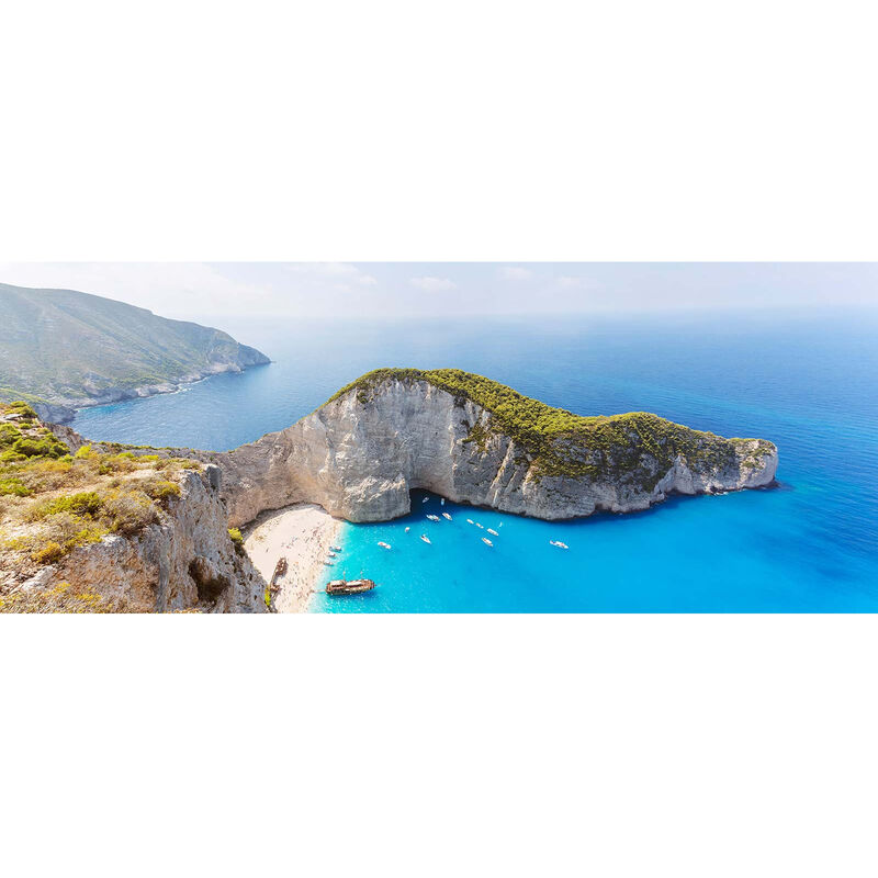 Leinwand Panorama mit Meer m Wandbild Insel mit in ideal - | Felsen Design Leinwandbild Blau x Schlafzimmer mit und Maritimes Booten 0,4 1,0 | Motiv für