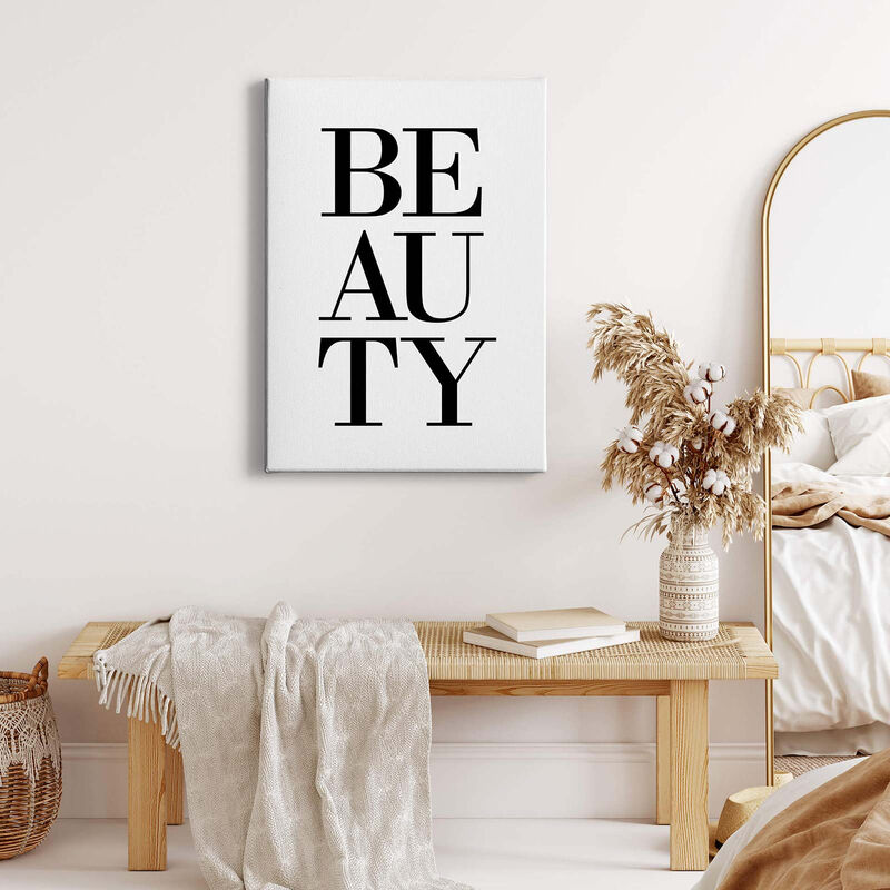 Wandbild Beauty | Modernes Leinwand Bild ideal für Mädchenzimmer und  Schlafzimmer | Schwarz weißes Leinwandbild mit Spruch im Hochformat - 0,5 x  0,7 m