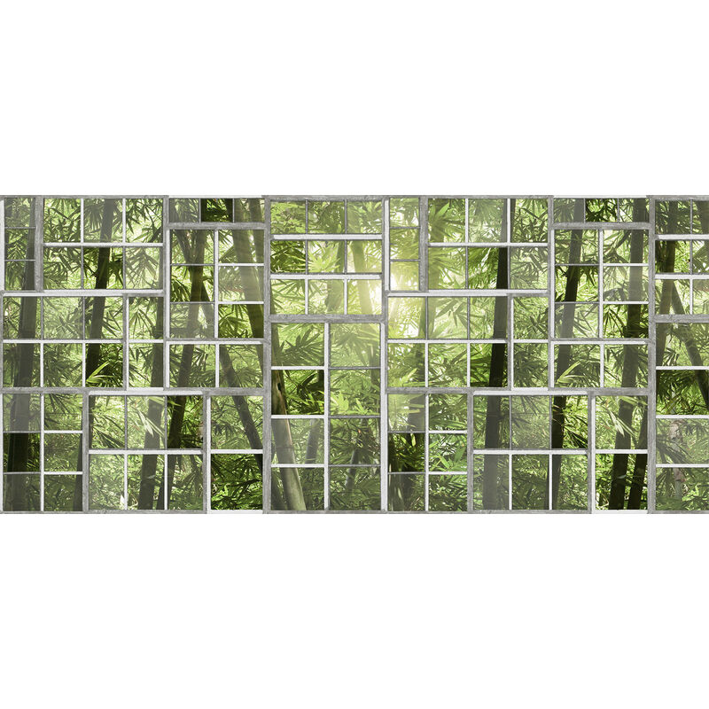 Fototapete Straße Wald 3D Effekt Grün Braun Grau 3,50 m x 2,55 m