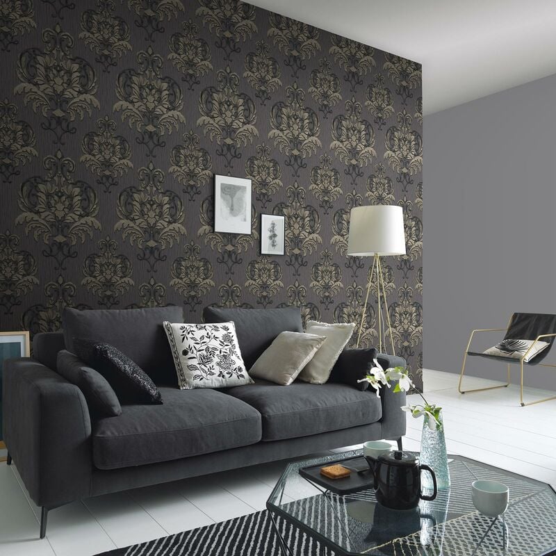 Neo Tapete ideal dunkel | Schwarz Schlafzimmer Vlies Barock Vliestapete Esszimmer in | mit Ornamenten und für Wandtapete Anthrazit Ornament